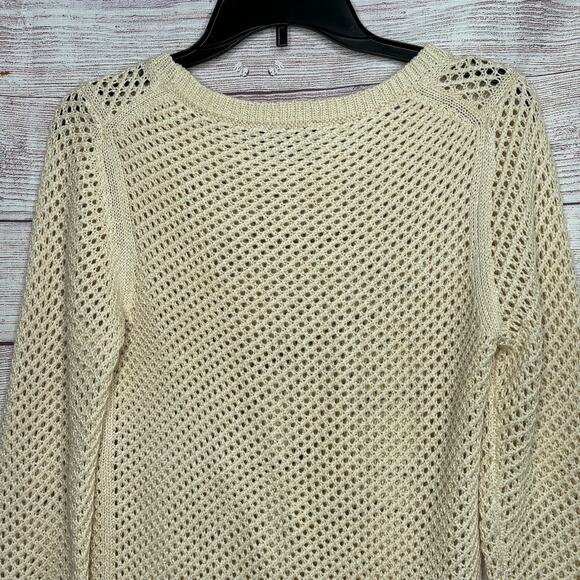 Ann Taylor Open Knit Cream Scoop Neckline Fall Autumn Pullover Sweater Medium - Picture 7 of 7